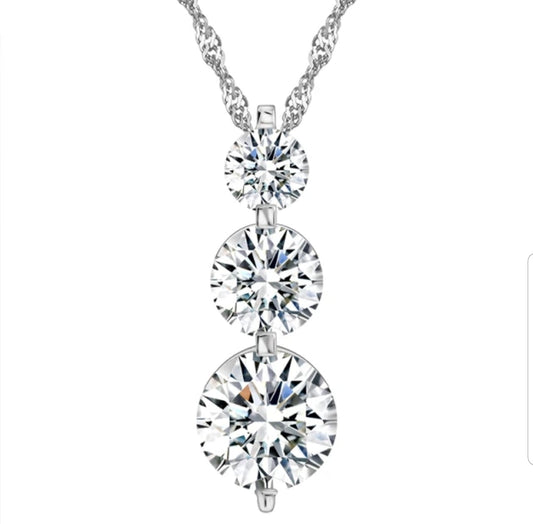 Exquisite 4CT Cubic Zirconia Three Stones  Necklace