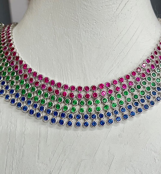 Sterling Silver Two Rows of High Quality Cubic Zirconia Necklace