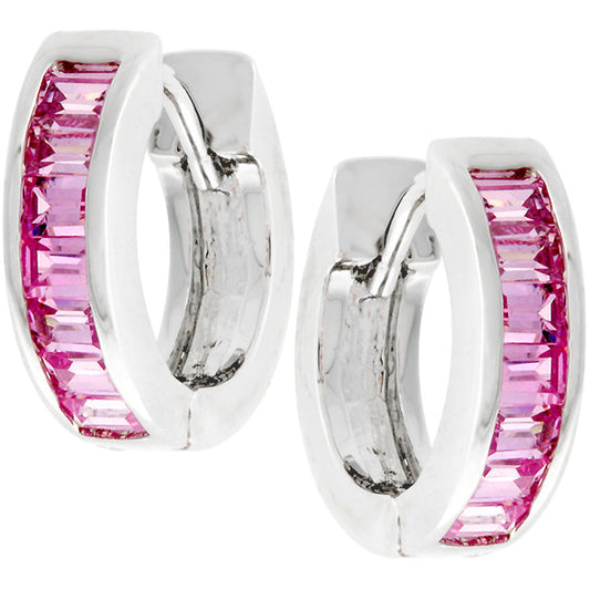 Pink Emerald Cut Hoop Earrings