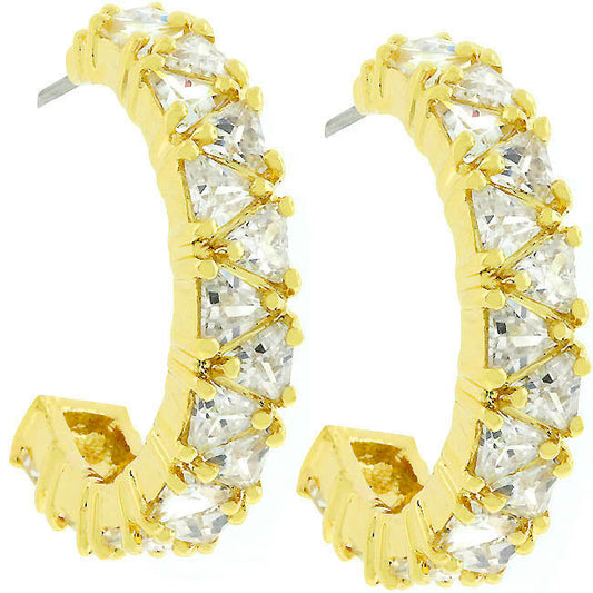 Trillion Cut Cubic Zirconia Hoop Earrings 14K Gold Plated