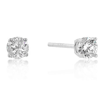 4mm New Sterling Silver Round Cut Cubic Zirconia Studs
