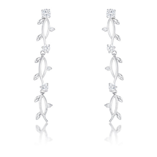 1.1Ct Vine Design Rhodium Earrings