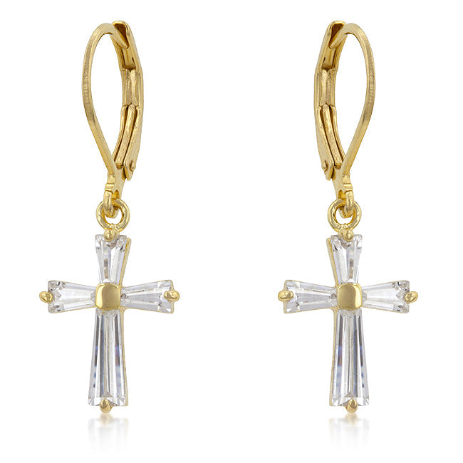 Cubic Zirconia Gold-plated Cross Earrings