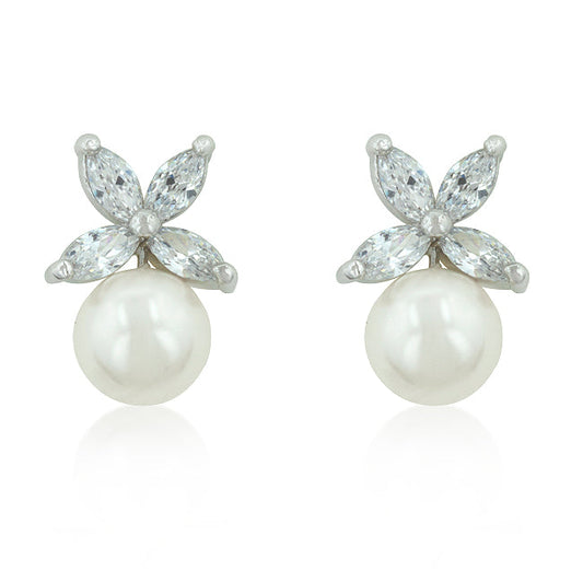 Beautiful Pearl CZ Stud Earrings