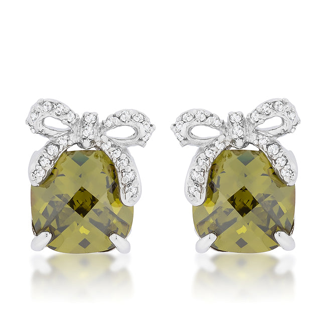Classic Olive Drop CZ Earrings with Bow
