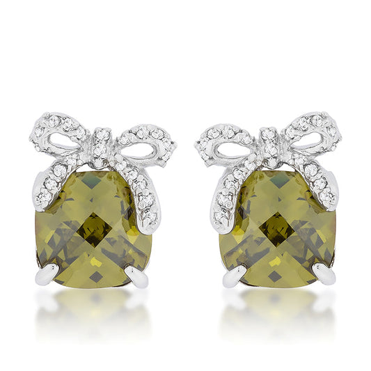 Classic Olive Drop CZ Earrings with Bow