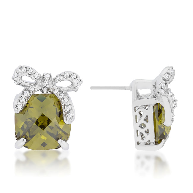 Classic Olive Drop CZ Earrings with Bow