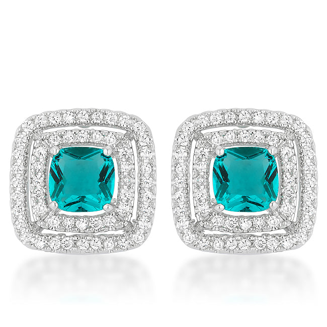 Beautiful Aqua Halo Stud Earrings