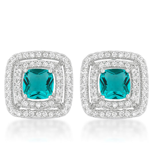 Beautiful Aqua Halo Stud Earrings