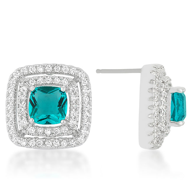 Beautiful Aqua Halo Stud Earrings