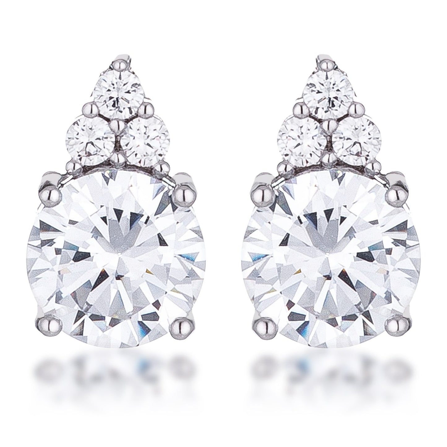 Simple Rhodium Plated 9mm Clear CZ Stud Earrings