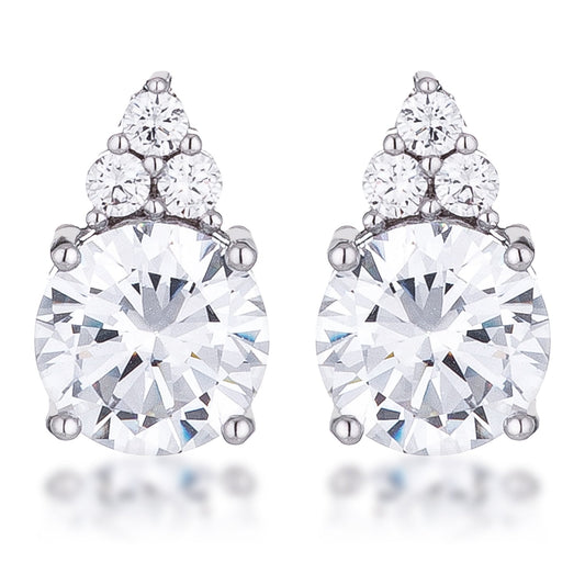 Simple Rhodium Plated 9mm Clear CZ Stud Earrings