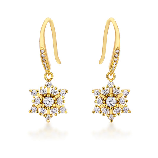 Dainty 18K Gold Plated Snowflake Drop Earrings