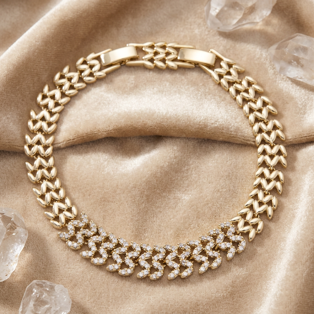 Gorgeous 14K Gold Filled 9mm Micro Paved CZ Geometric Heart Panther Chain 7 Inch Adjustable Bracelet