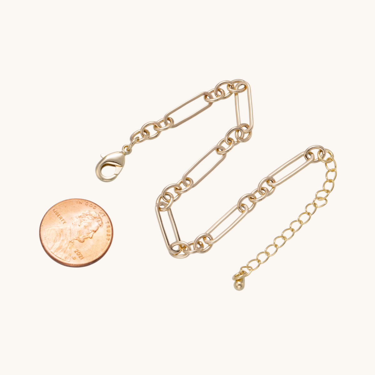 Tessa Vera gold-filled minimalist paperclip chain bracelet with lobster clasp and adjustable extender chain