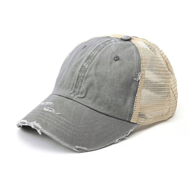 Distressed Messy Bun Ball Cap