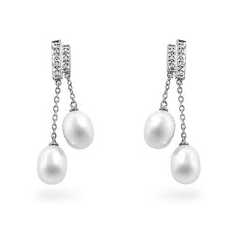Stunning Pearl Diamond CZ Dangle Earrings