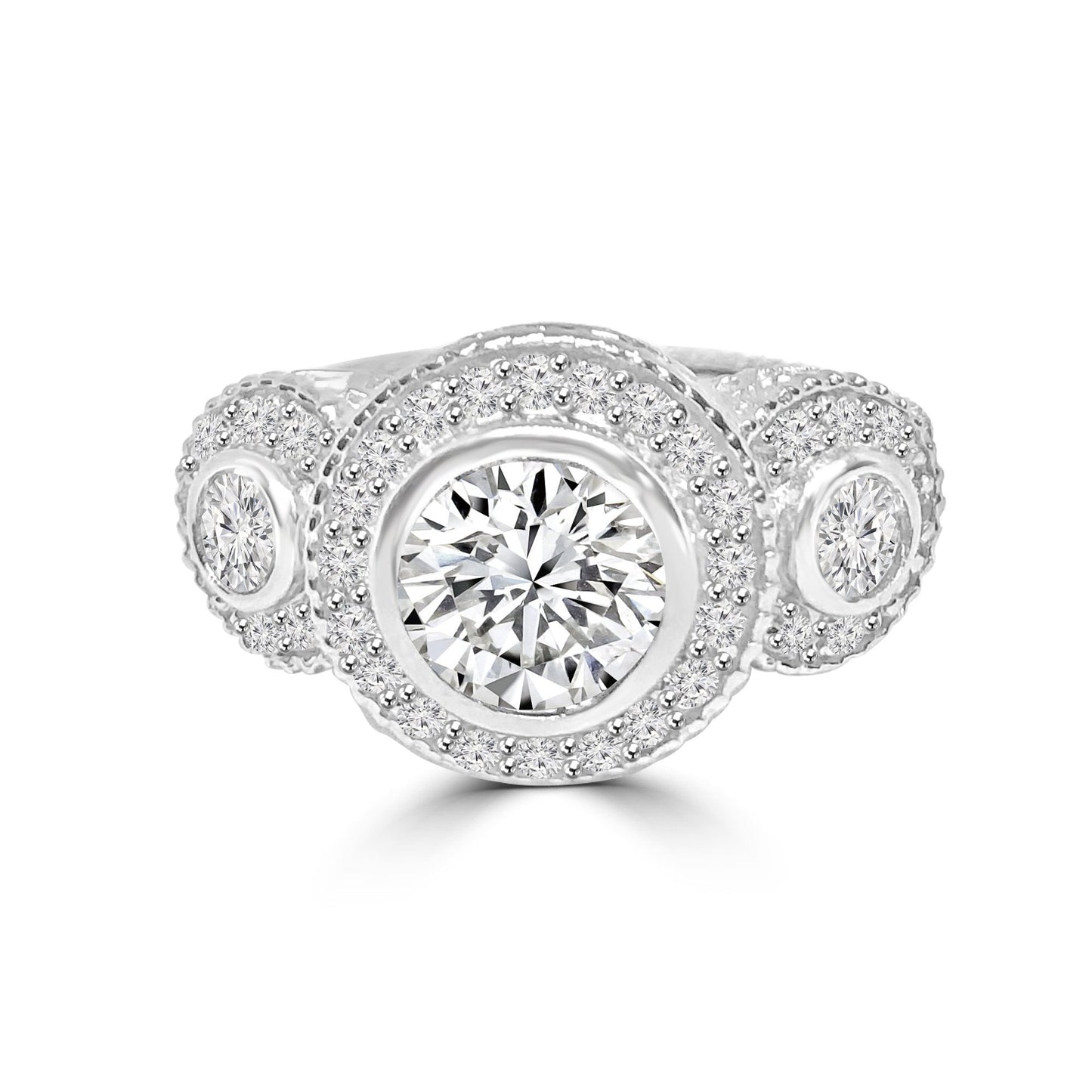 Exquisite 2CT Round Three Stone Sterling Silver Cubic Zirconia Ring