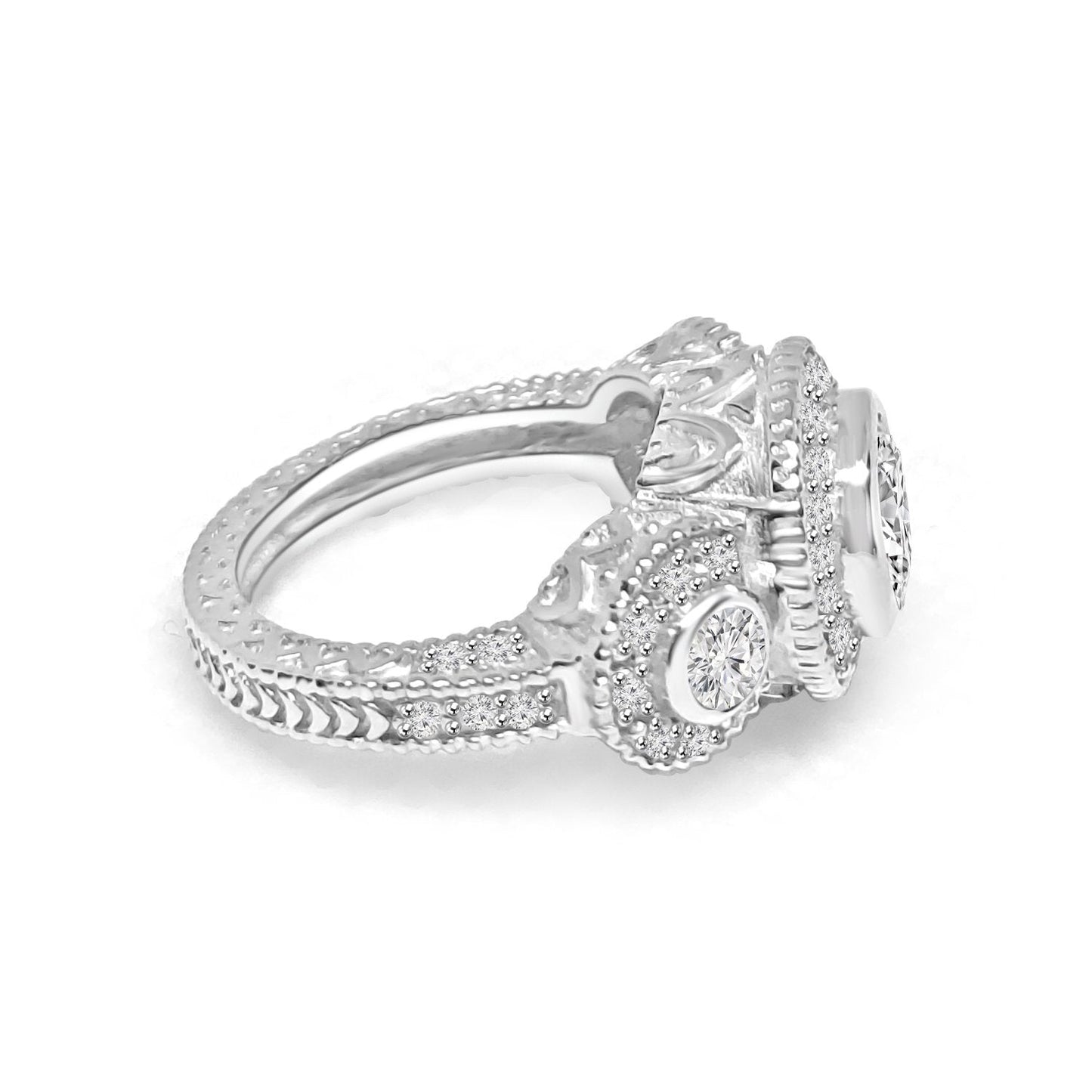 Exquisite 2CT Round Three Stone Sterling Silver Cubic Zirconia Ring