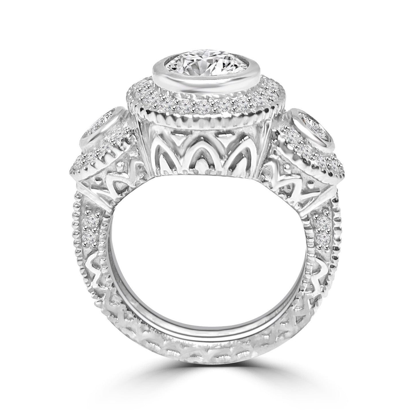 Exquisite 2CT Round Three Stone Sterling Silver Cubic Zirconia Ring