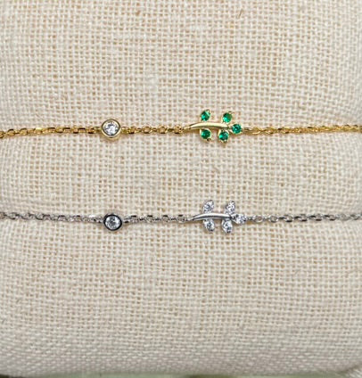 Beautiful Minimalist Nature Lovers Dainty Sterling Silver Olive Branch CZ Bracelet