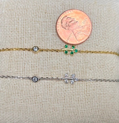 Beautiful Minimalist Nature Lovers Dainty Sterling Silver Olive Branch CZ Bracelet