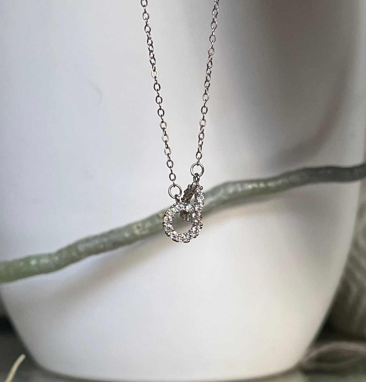 Minimalist Dainty Interlocking CZ Circles Necklace Sterling Silver in Gold or Silver
