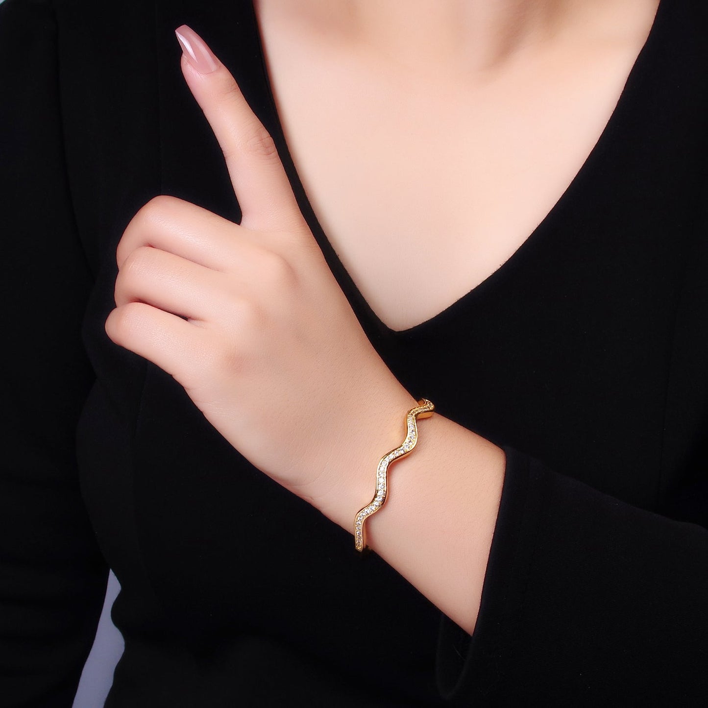 Stunning 24K Gold Filled Micro Pave CZ Wave Cuff Bracelet