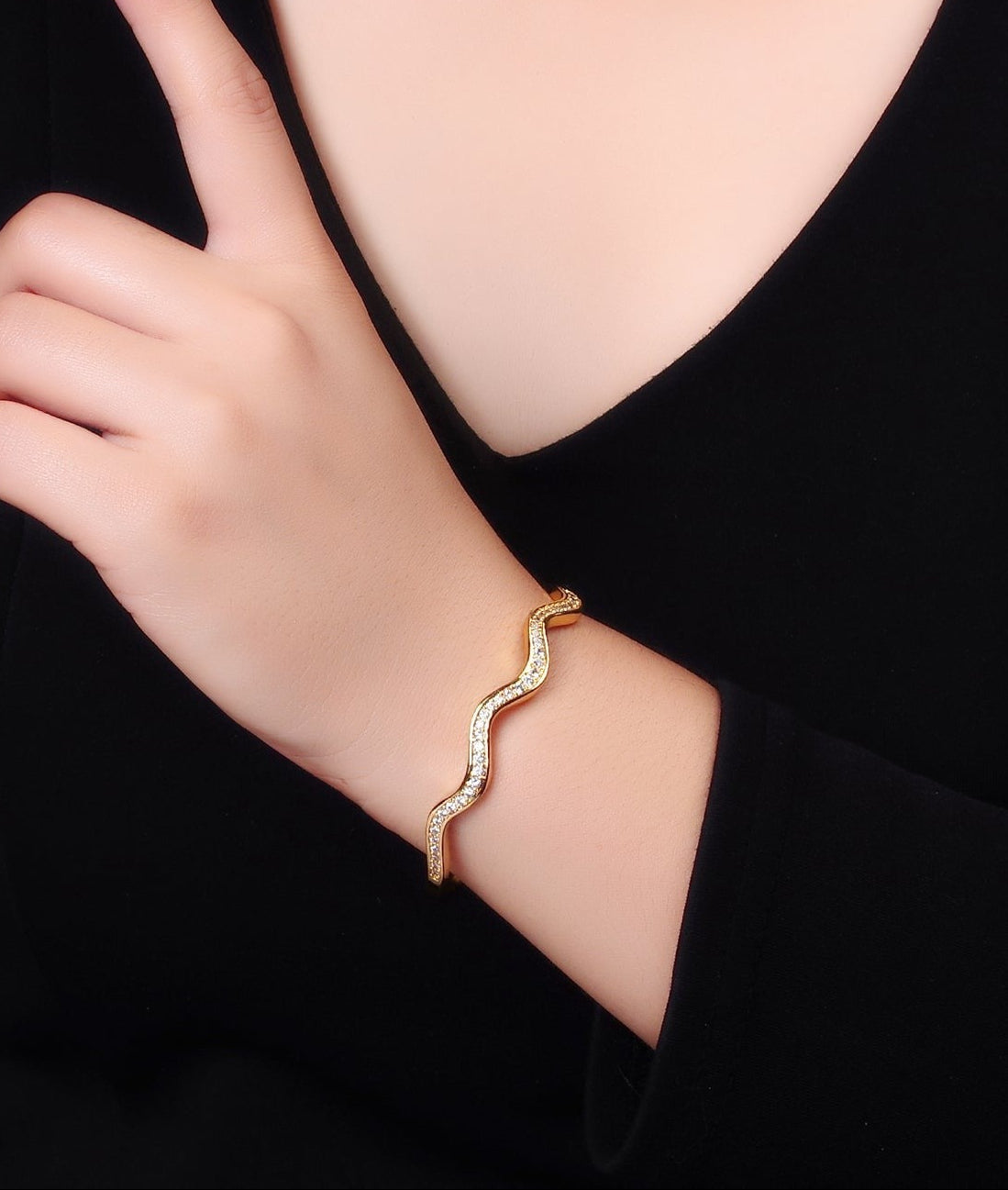 Stunning 24K Gold Filled Micro Pave CZ Wave Cuff Bracelet