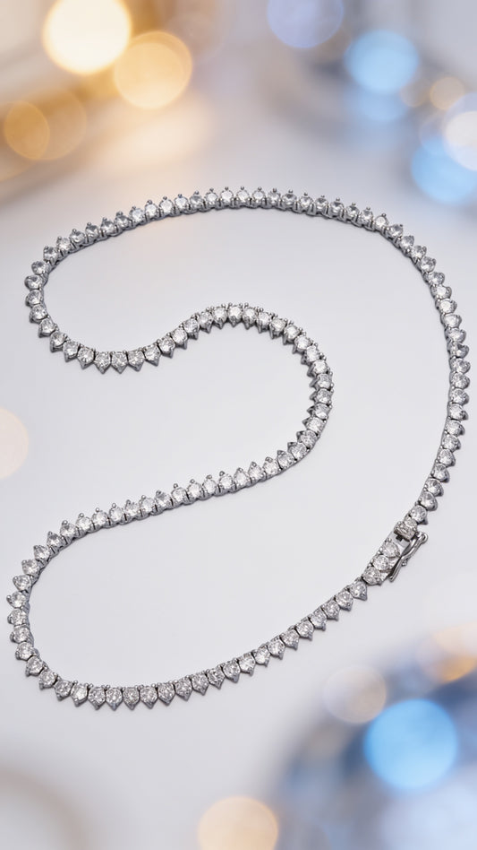Stunning White Gold Filled 4.2mm Clear CZ Three-Prong Tennis 16 Inch Necklace