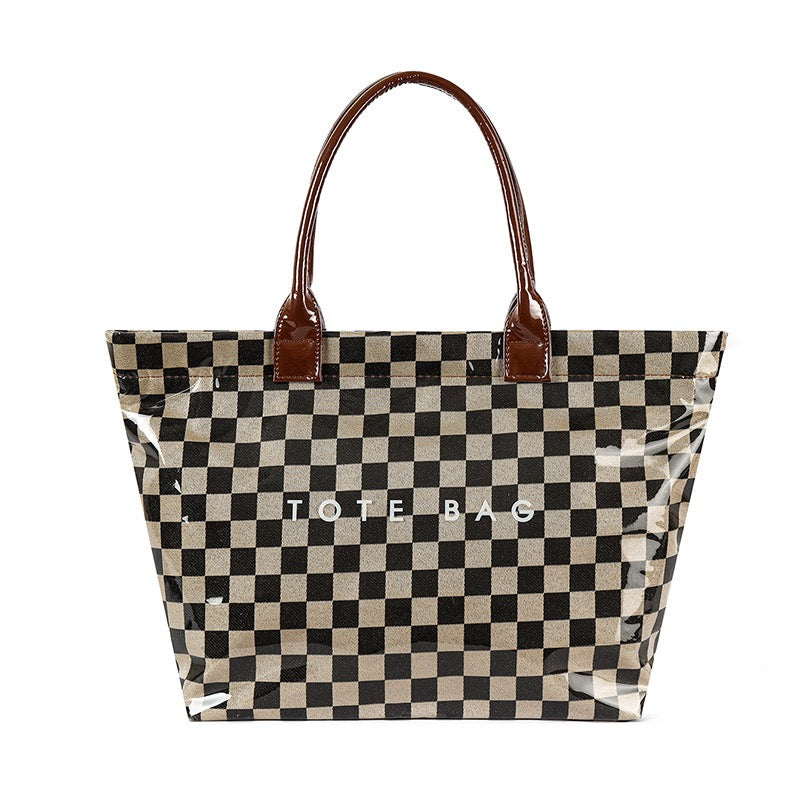 Brooklyn Laminated Mixed Media Checkered Tote