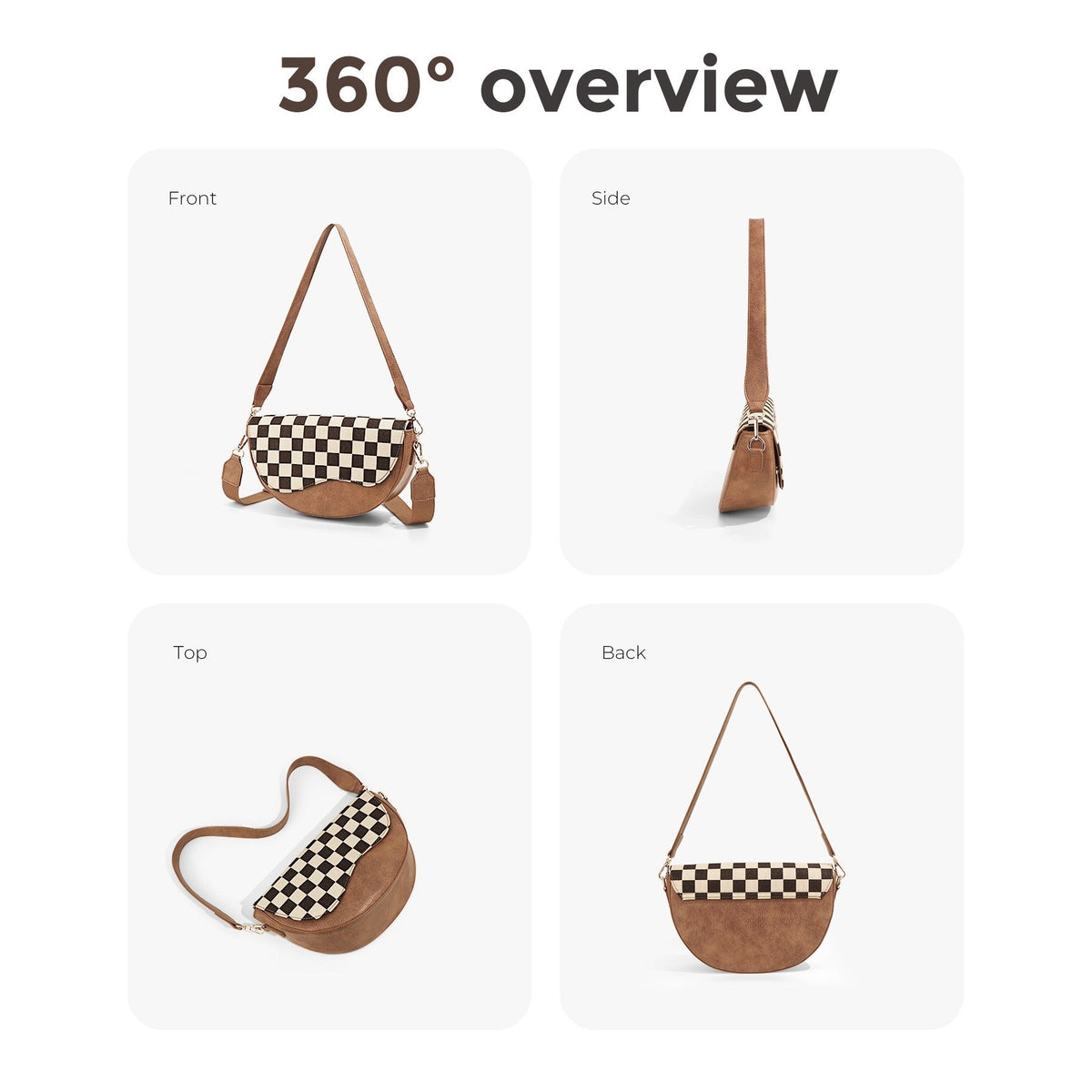 Karlie Mixed Media Checkered Convertible Saddle Shoulder Crossbody Bag