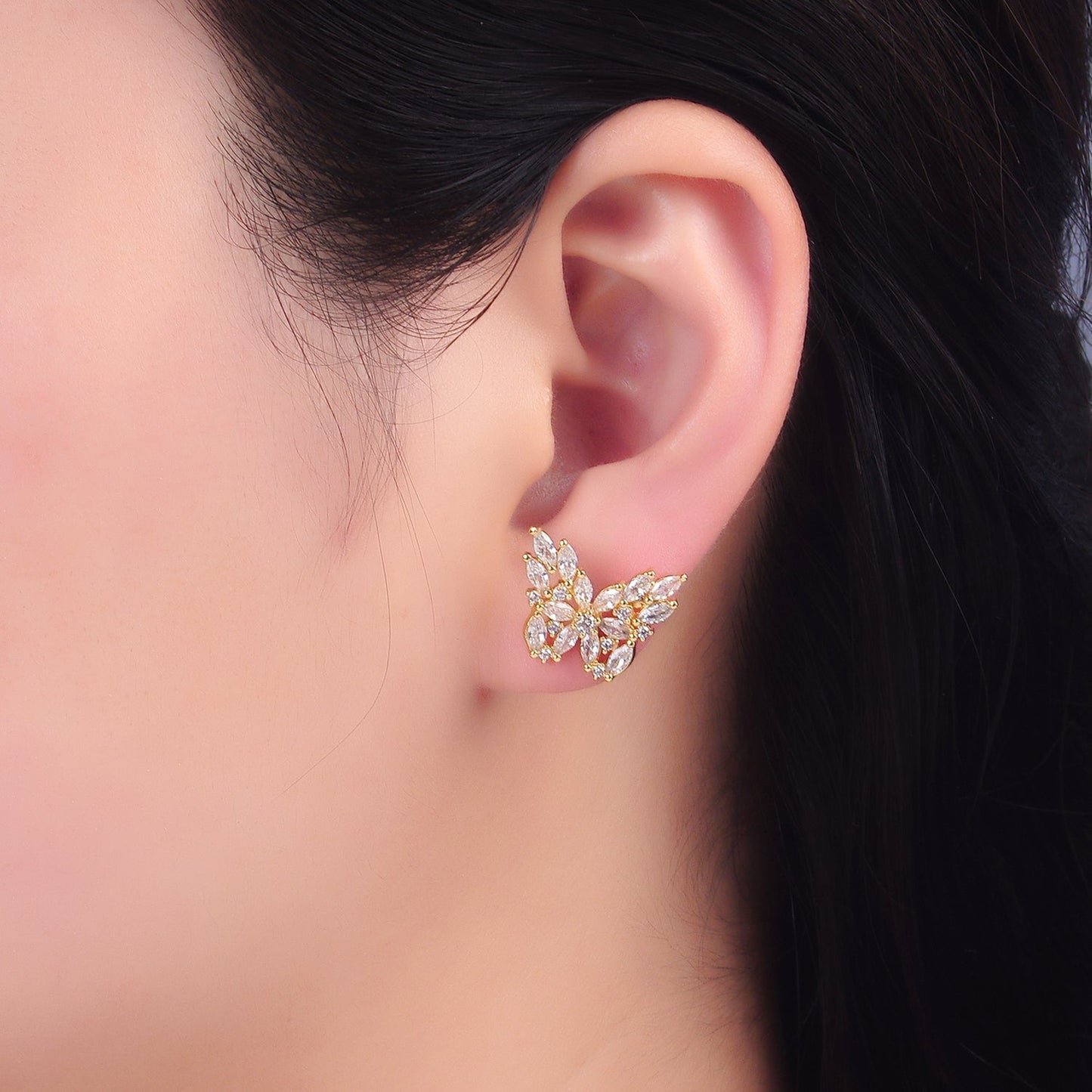 24K Gold Filled Marquise CZ Butterfly Insect Earrings