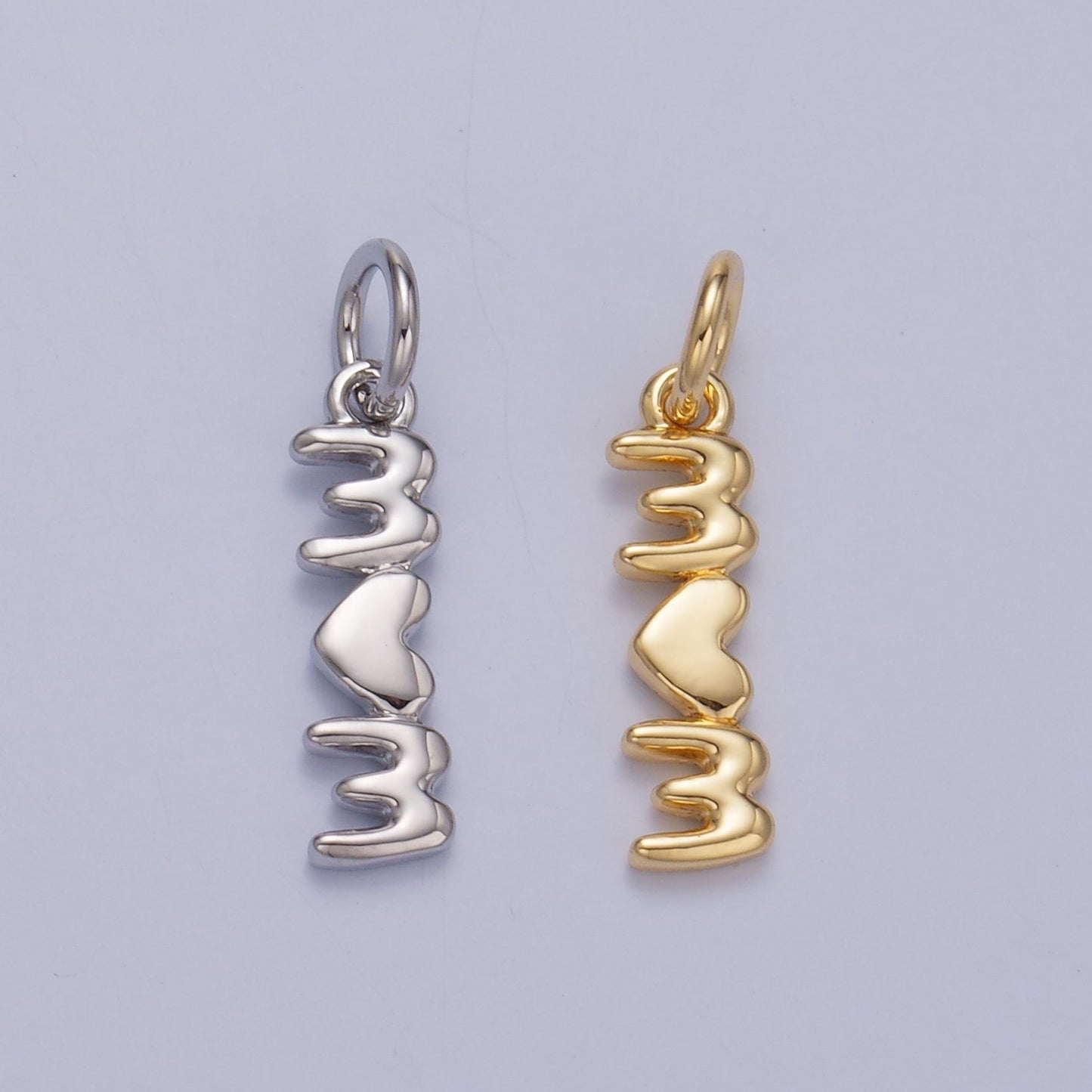 24K Gold Filled "MOM" Heart Script Charm in Gold & Silver
