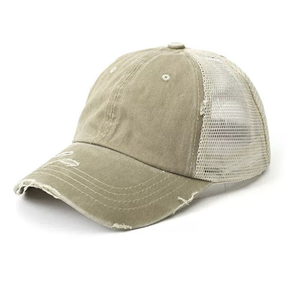 Distressed Messy Bun Ball Cap
