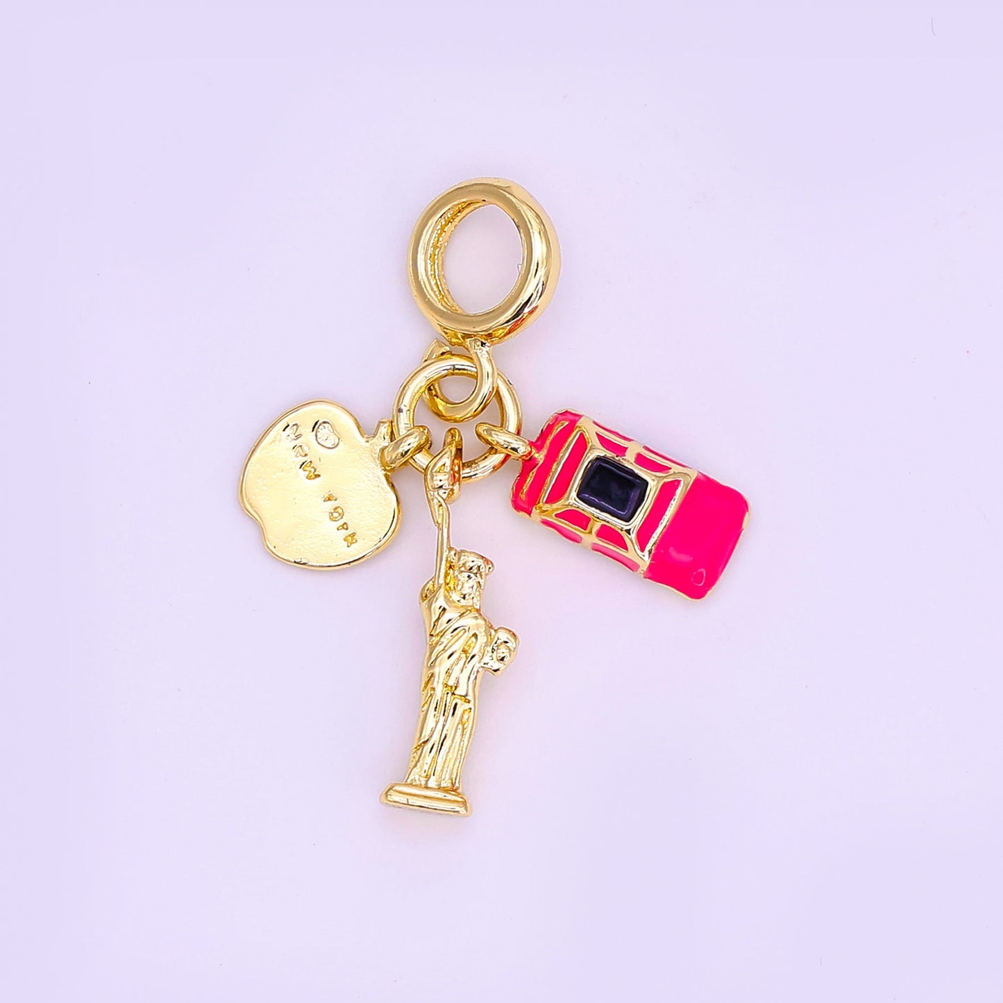24K Gold-Filled 13mm New York Big Apple Multidimensional Rondelle Drop Slide-On Pendant