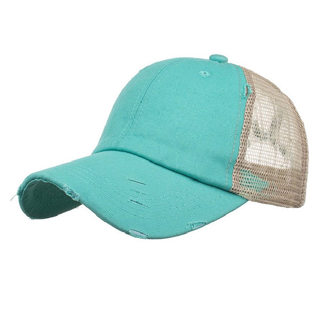 Distressed Messy Bun Ball Cap
