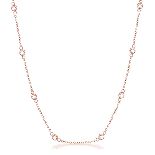 18k Rose Gold Plated Clear CZ Round Bezel Saturn Necklace
