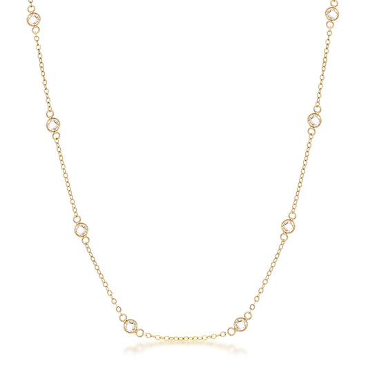 Classic 16 Inch 18k Gold Plated Clear CZ Round Bezel Saturn Necklace