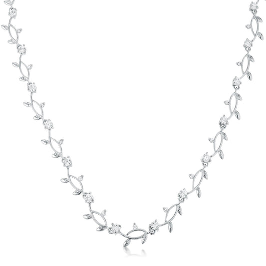 Rhodium Plated CZ Vineyard Necklace