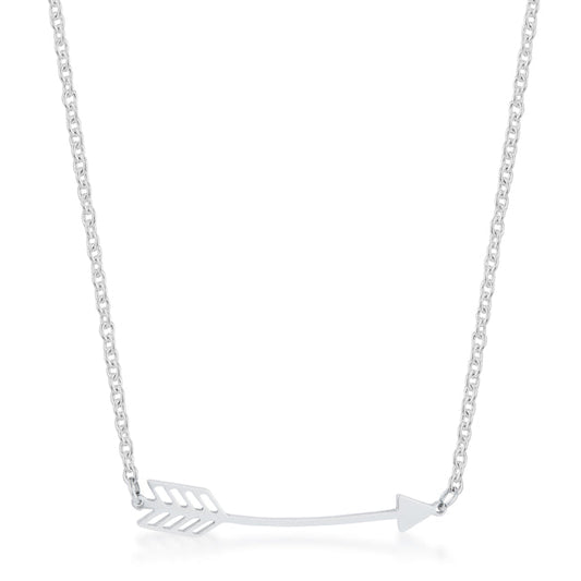 Rhodium Stainless Steel Arrow Necklace
