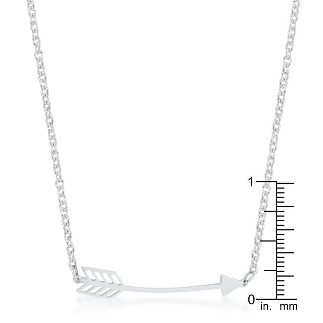 Rhodium Stainless Steel Arrow Necklace