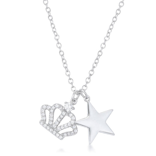 Vanessa Crown and Star Charm 0.4ct Pendant Necklace