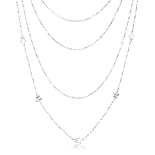 Multi-Chain Rhodium CZ Star Necklace