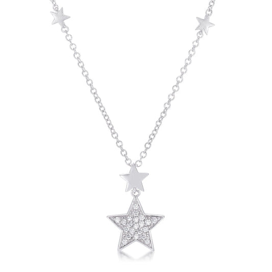 .32Ct Rhodium Plated Pave Star Necklace with Shimmering CZ