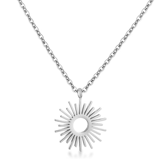 Silver Sunburst Pendant Necklace
