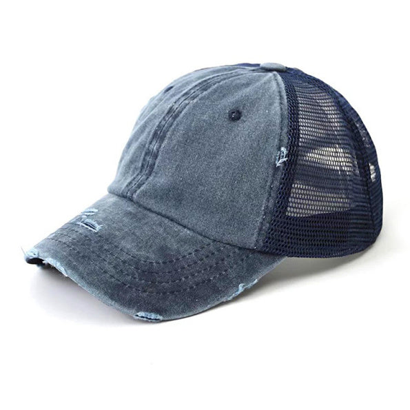 Distressed Messy Bun Ball Cap