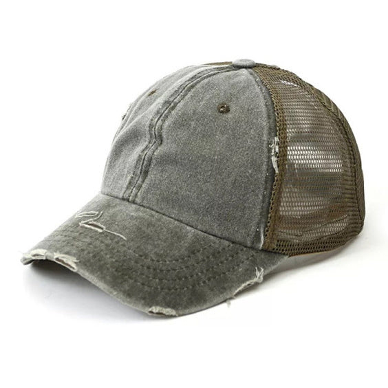 Distressed Messy Bun Ball Cap