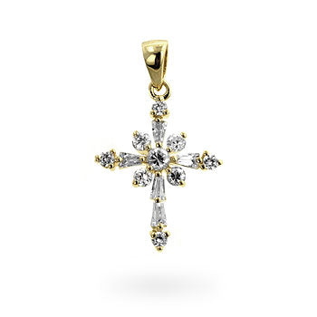 Snowflake Cross Pendant Necklace 18K Gold Plated