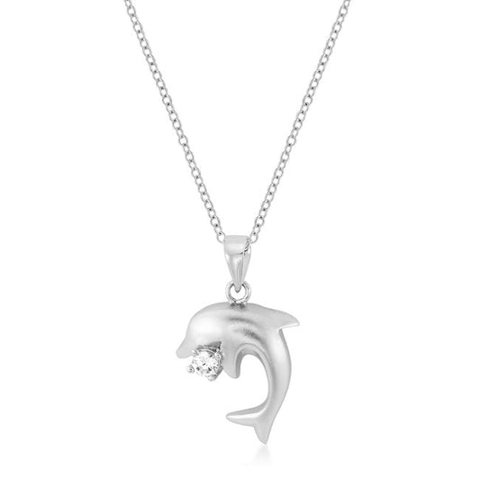 Matte Rhodium Dolphin Pendant Necklace
